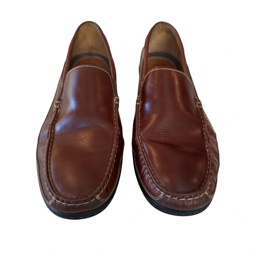 Johnston & Murphy Men Brown Leather Loafers Sheepskin Lined Size 13M